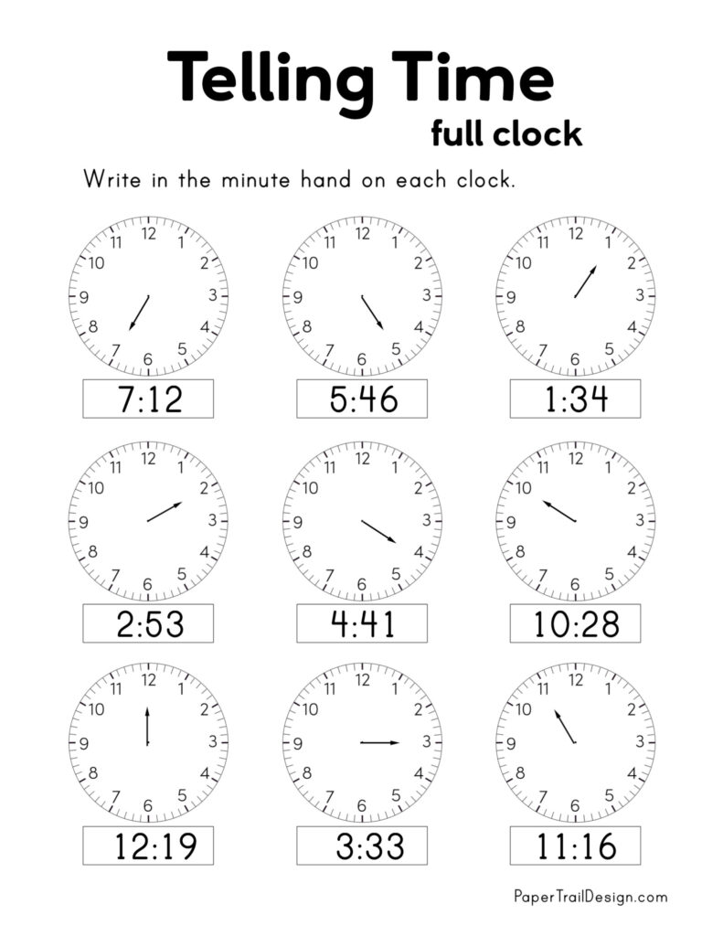 Free Printable Telling Time Worksheets - Paper Trail Design