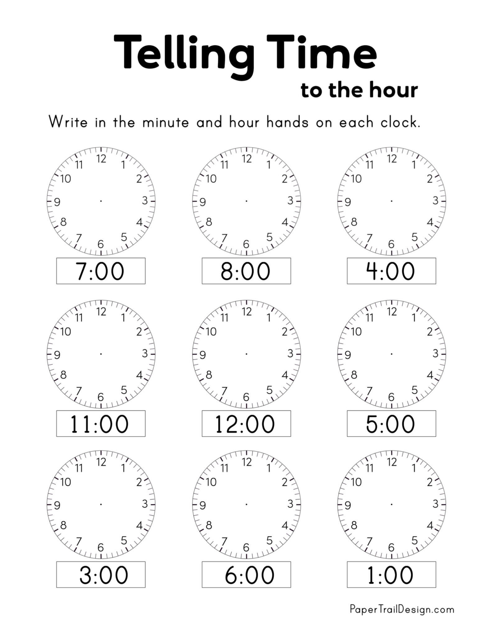 Free Printable Telling Time Worksheets - Paper Trail Design