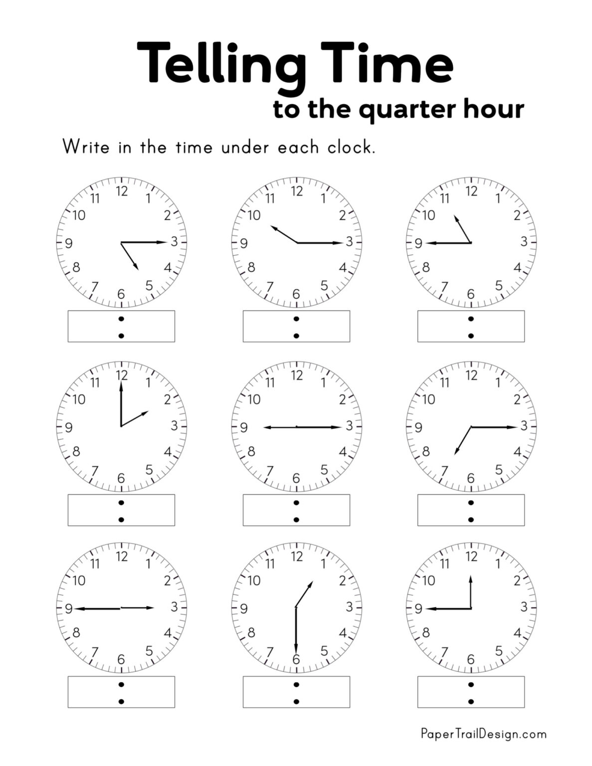 Free Printable Telling Time Worksheets - Paper Trail Design