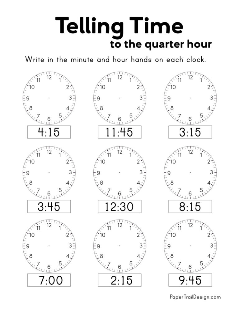 Free Printable Telling Time Worksheets - Paper Trail Design