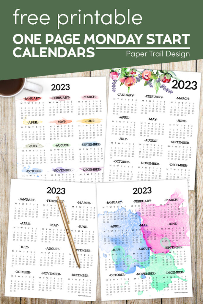 2023 Monday Start Calendar- One Page - Paper Trail Design