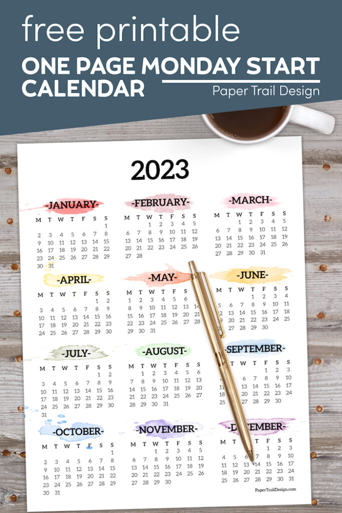 2023 Monday Start Calendar- One Page - Paper Trail Design