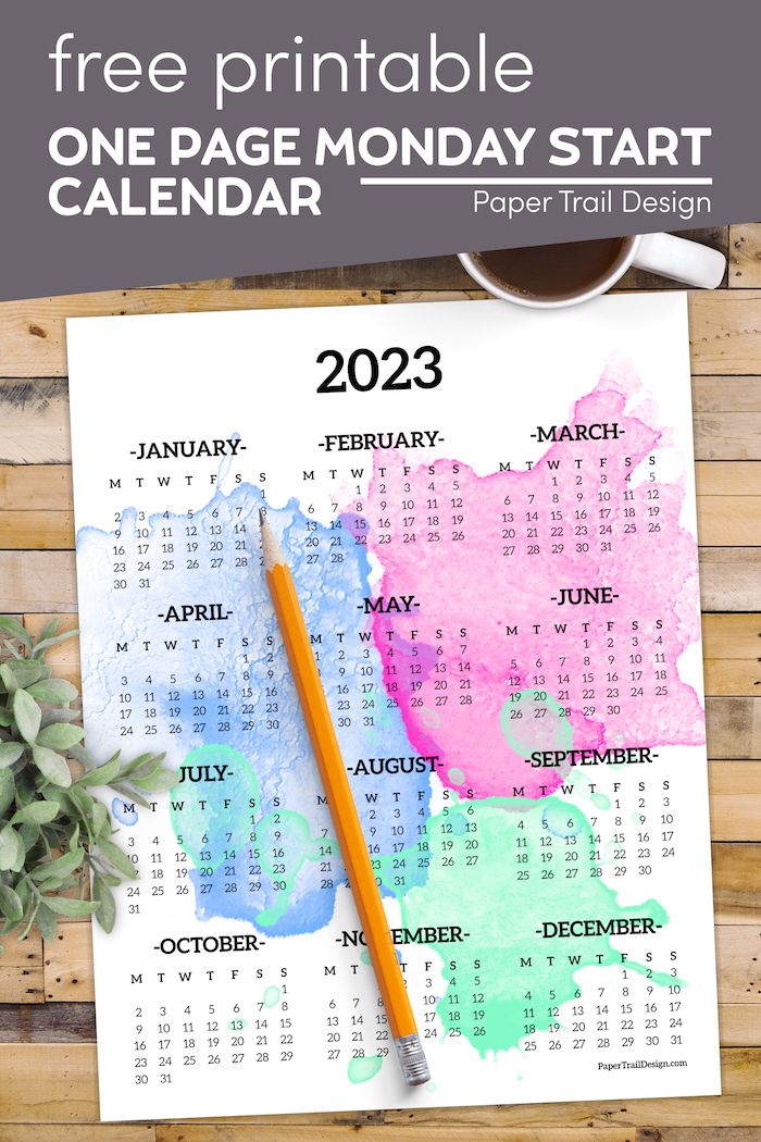 2023 Monday Start Calendar- One Page - Paper Trail Design