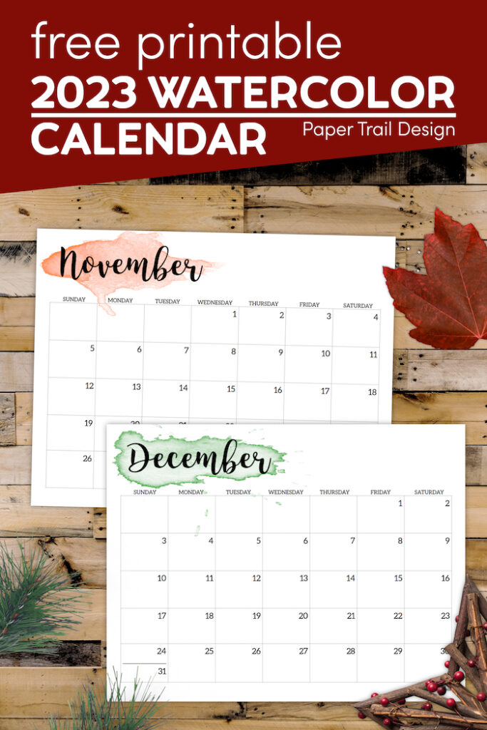 2023 Calendar Printable - Watercolor - Paper Trail Design