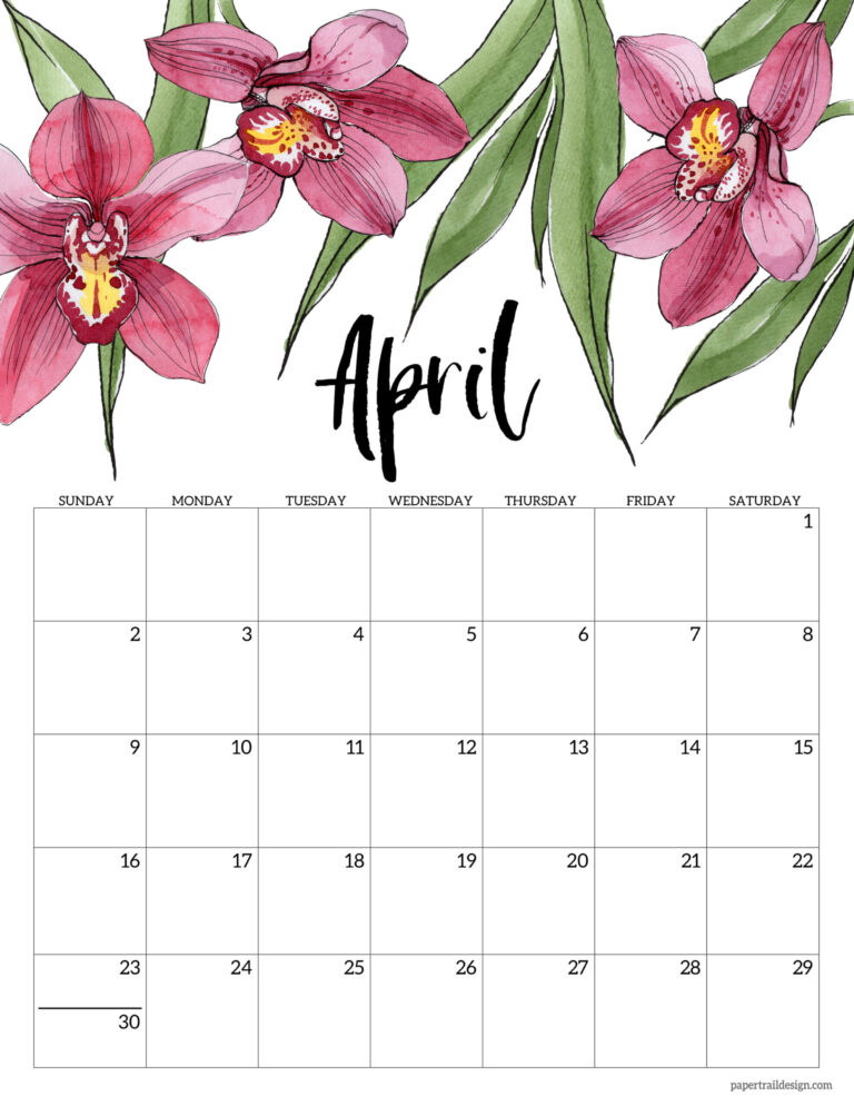 2023 Free Printable Calendar Floral Paper Trail Design Images and