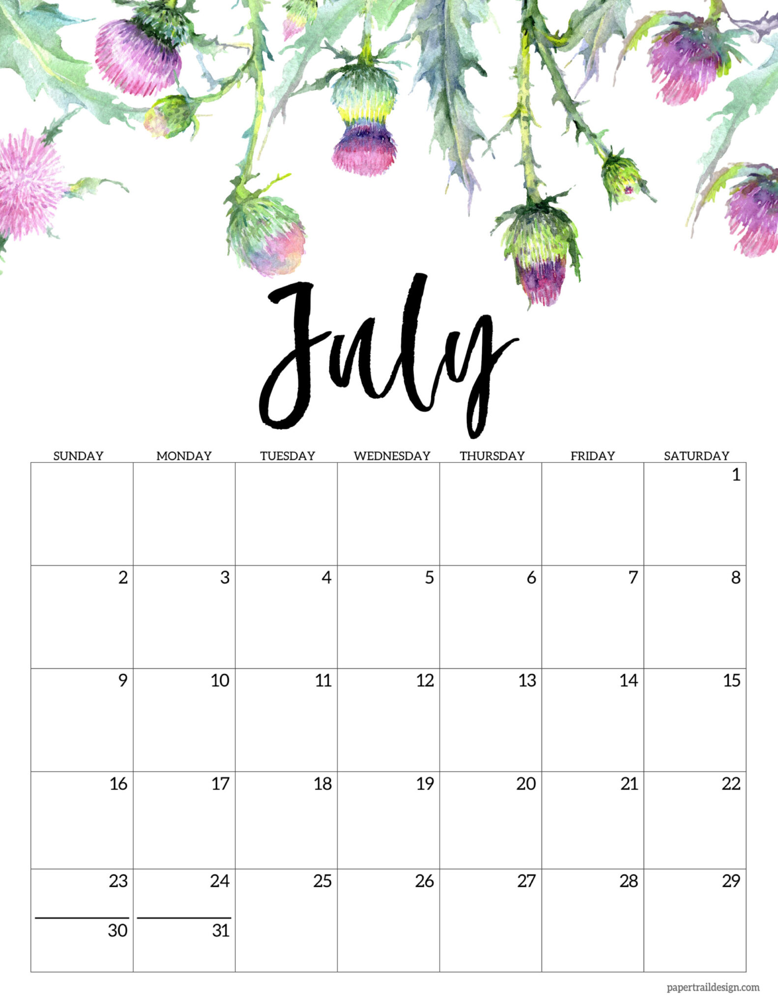 Free July Printable Calendar