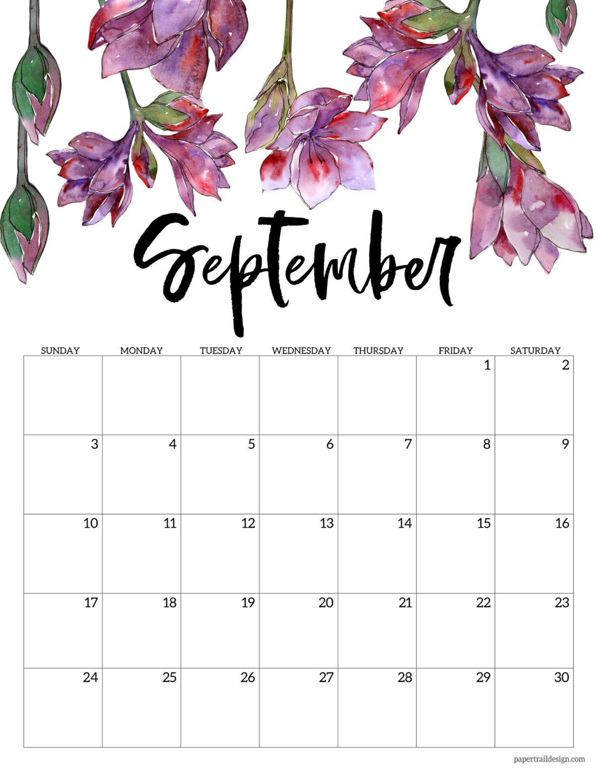 Free Printable Flower Calendar 2023