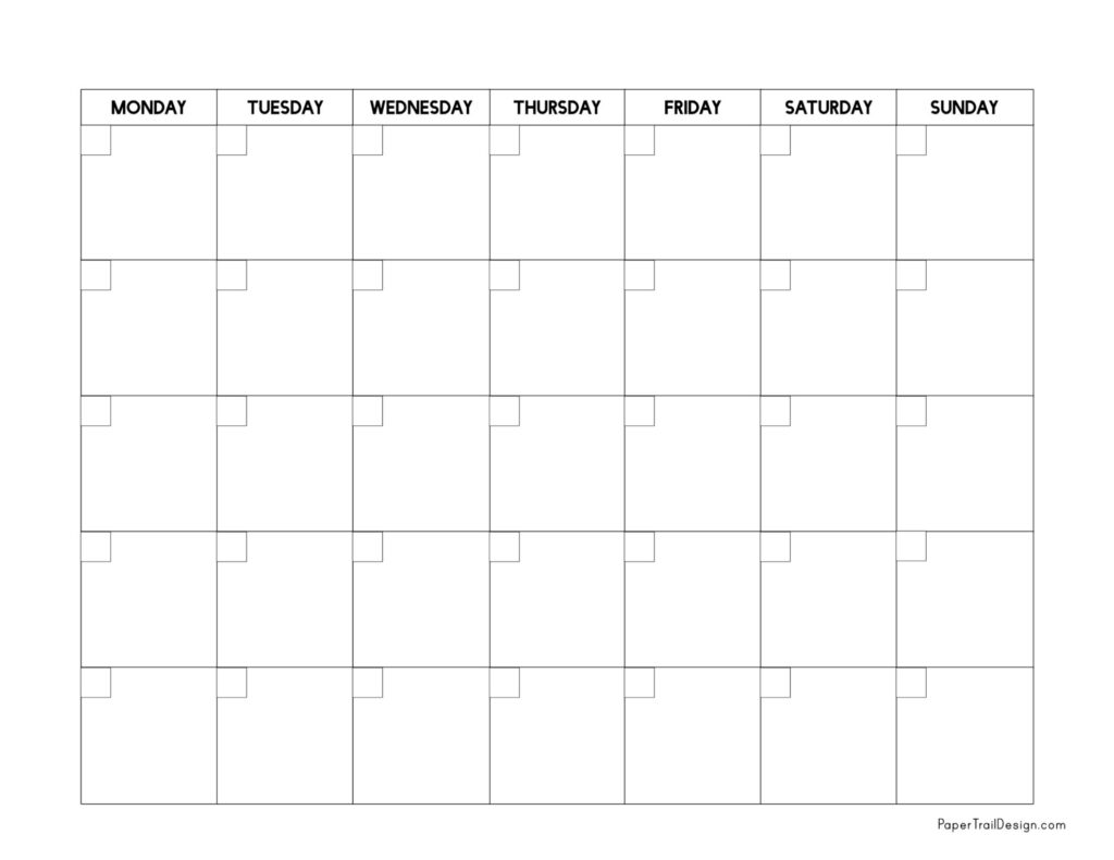 Printable Monday Start Blank Calendar Free Printable Templates