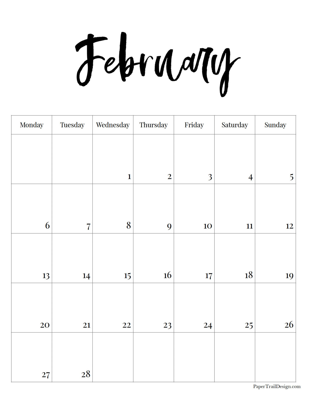 Vertical 2023 Monday Start Calendar - Paper Trail Design