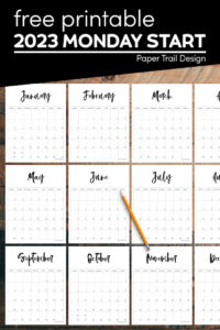 Vertical 2023 Monday Start Calendar - Paper Trail Design