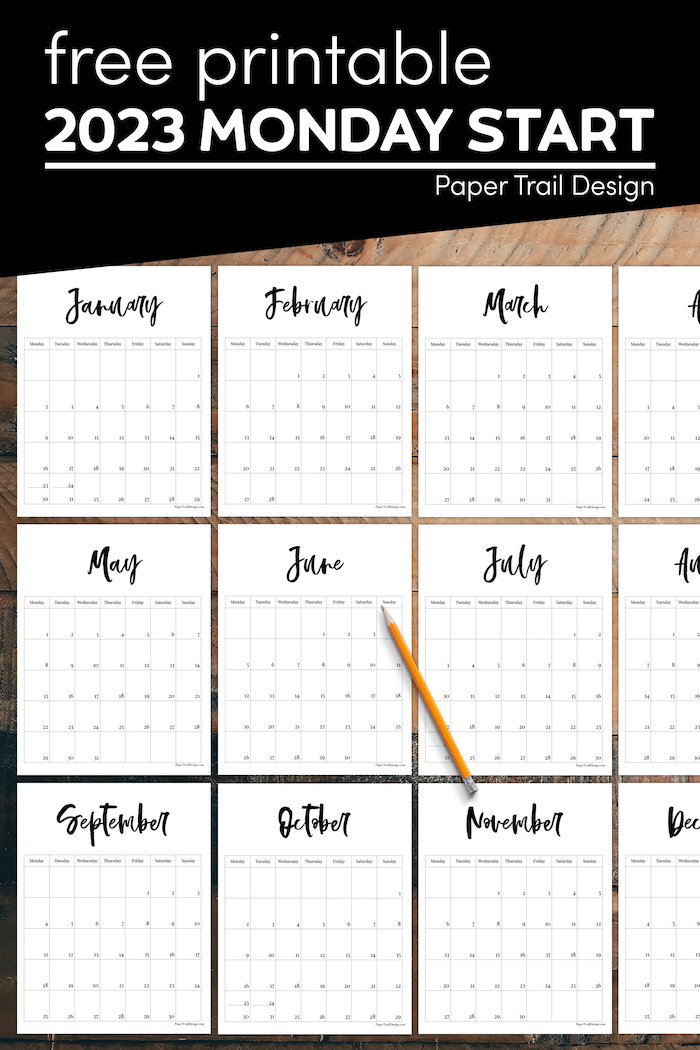 Vertical 2023 Monday Start Calendar - Paper Trail Design