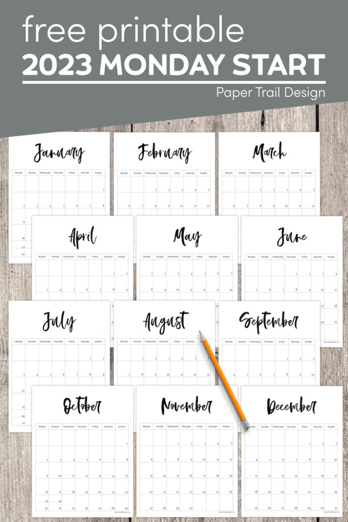 Vertical 2023 Monday Start Calendar - Paper Trail Design