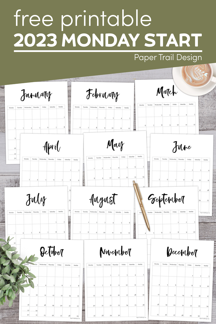 Vertical 2023 Monday Start Calendar - Paper Trail Design