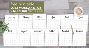 Vertical 2023 Monday Start Calendar - Paper Trail Design