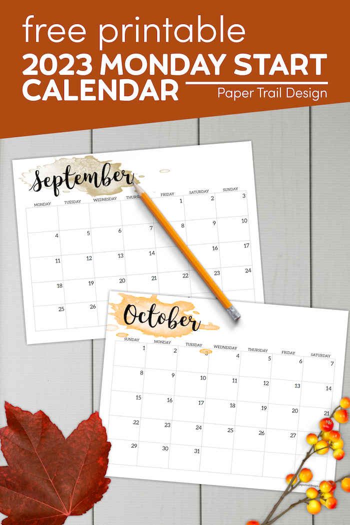 2023 Monday Start Calendar Printable - Watercolor - Paper Trail Design