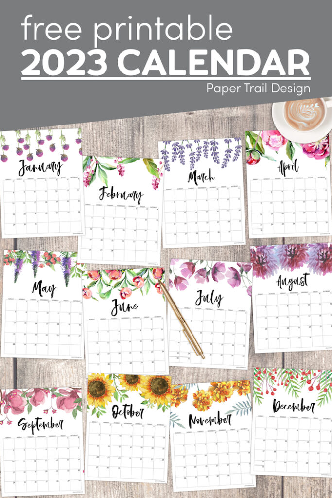 Free Printable Calendar 2023 - Floral - Paper Trail Design