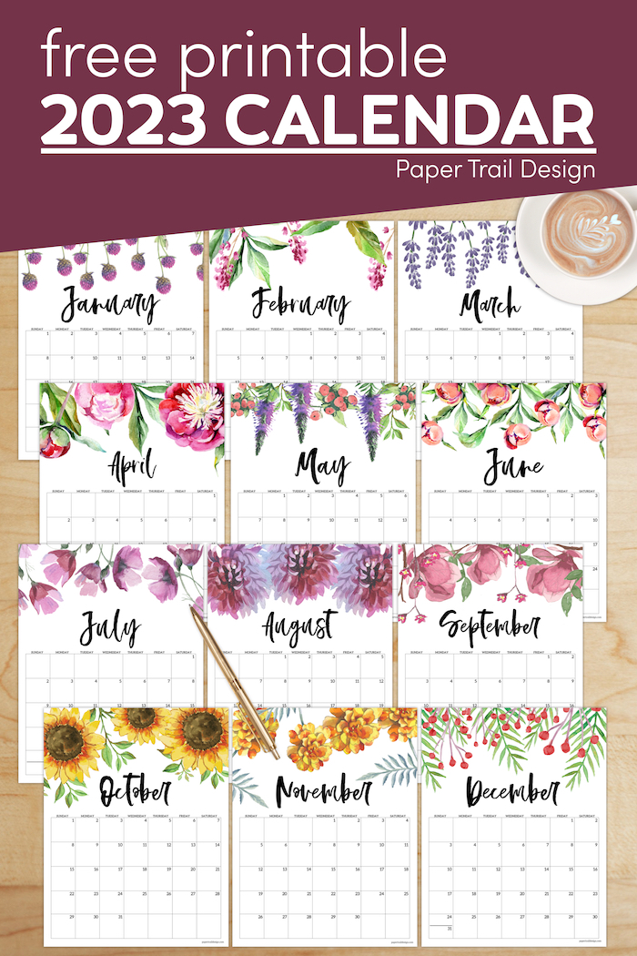 Free Printable Calendar 2023 - Floral - Paper Trail Design