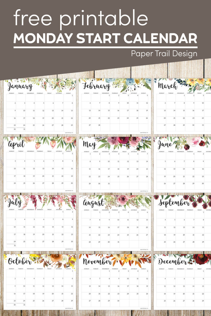 2023 Monday Start Floral Calendar - Paper Trail Design