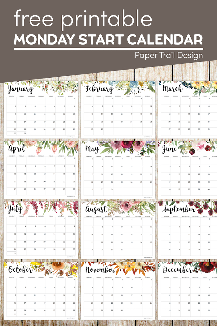 2023 Monday Start Floral Calendar - Paper Trail Design