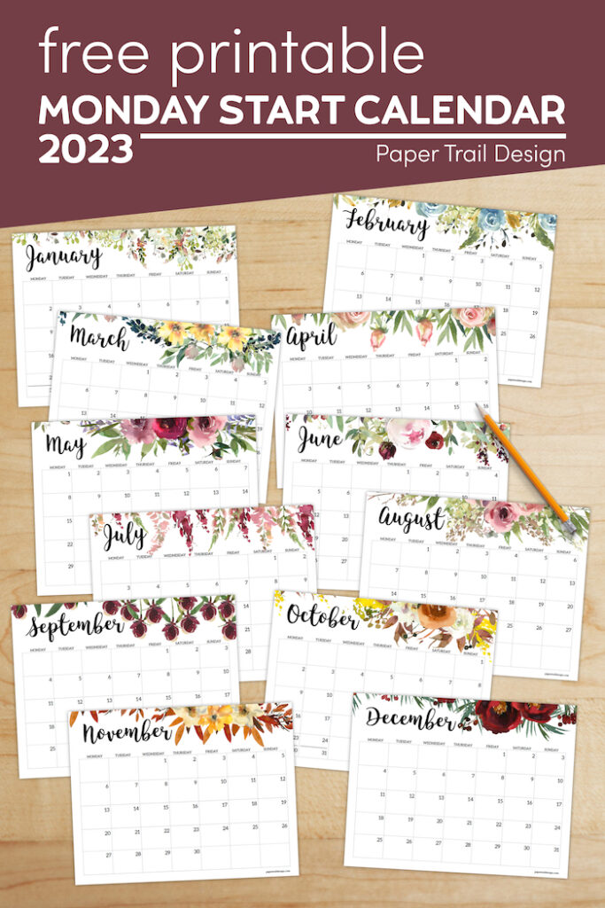 2023 Monday Start Floral Calendar - Paper Trail Design