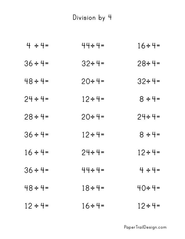 Division Worksheets for Division Facts 1-12 - Paper Trail Design