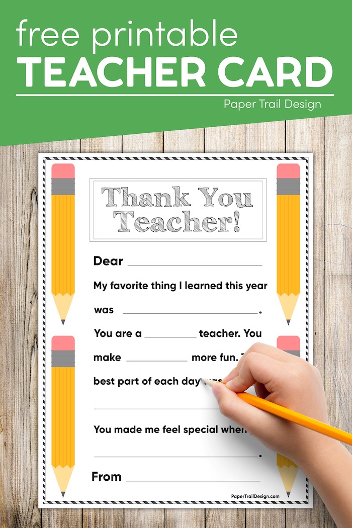 Free Printable Thank You Card {Teacher} - Paper Trail Design