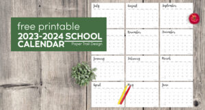 2023-2024 Printable School Calendar - Paper Trail Design