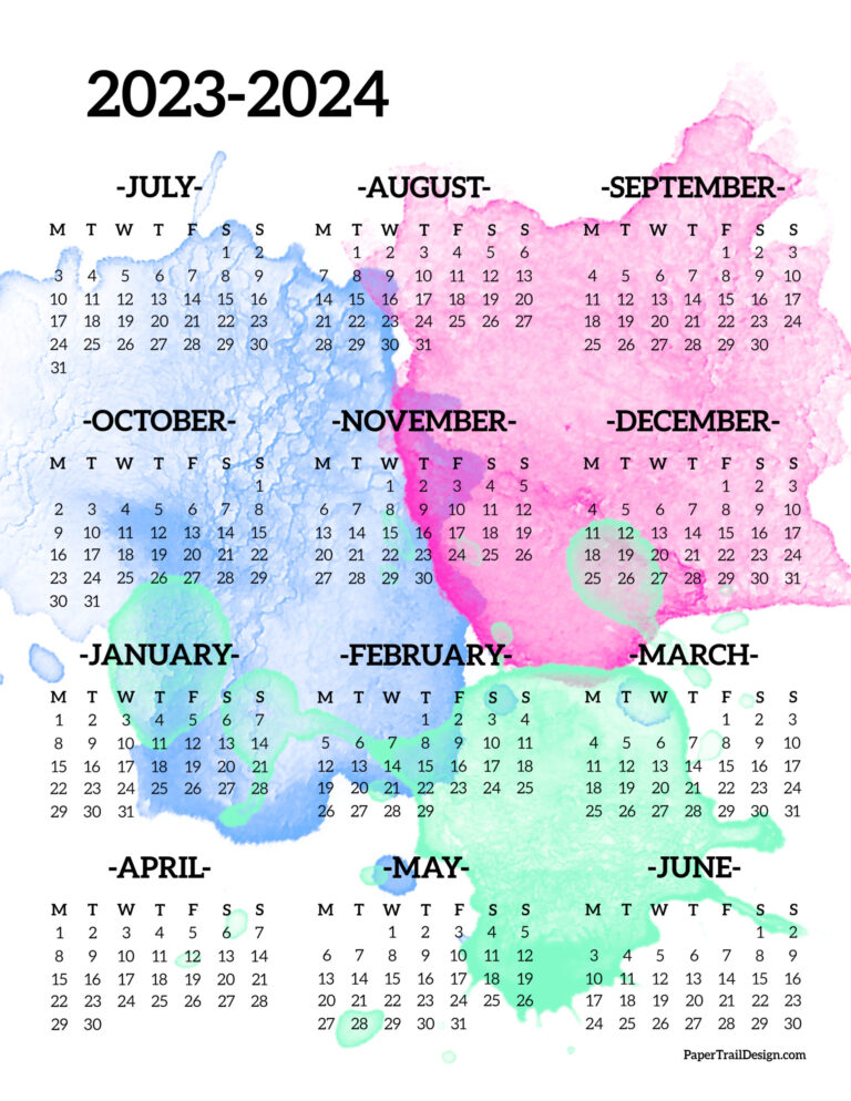 2023-2024 School Year Calendar Free Printable - Paper Trail Design