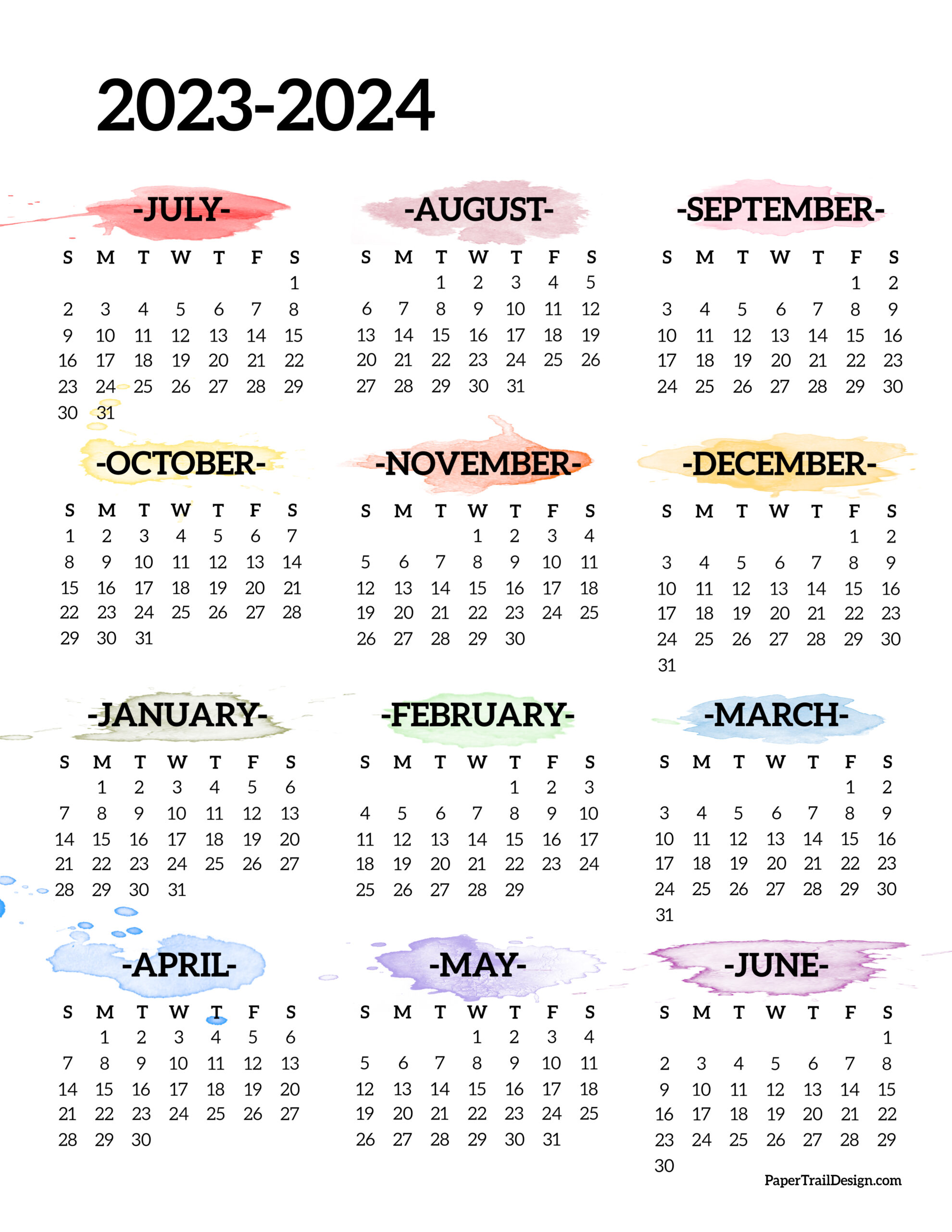 2023 2024 School Year Calendar Free Printable Paper Trail Design