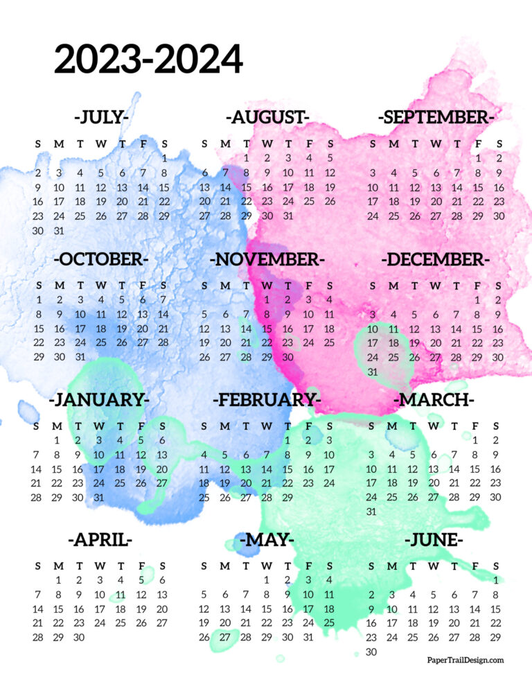 2023-2024 School Year Calendar Free Printable - Paper Trail Design