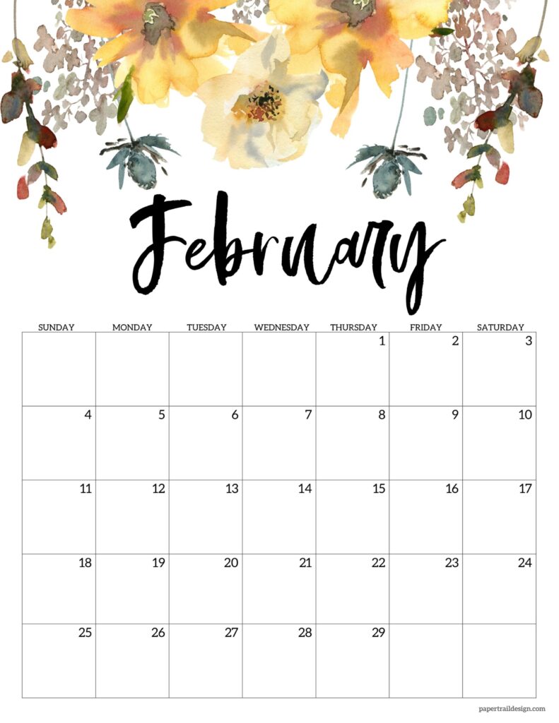 2024 Floral Calendar Printable Paper Trail Design