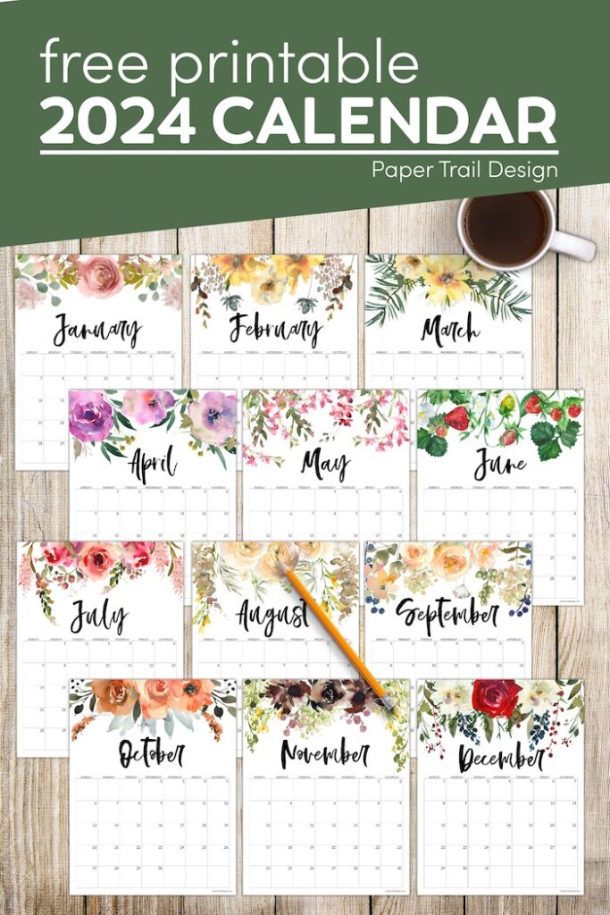 2024 Floral Calendar Printable Paper Trail Design D41