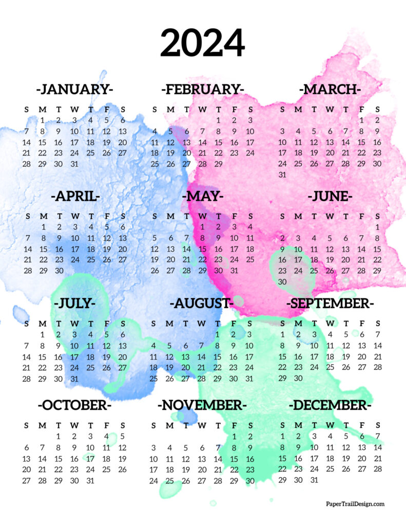 Calendar 2024 Printable One Page - Paper Trail Design