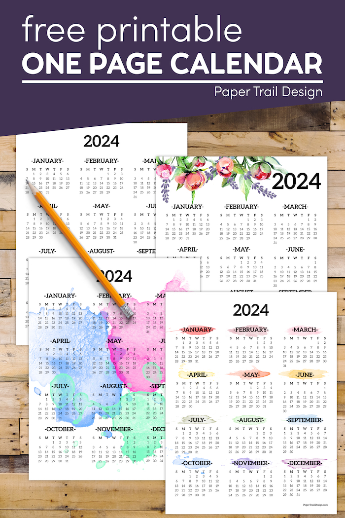 Calendar 2024 Printable One Page - Paper Trail Design