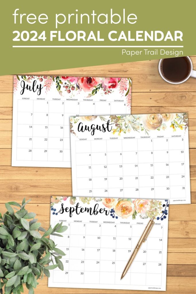 Horizontal Floral Printable Calendar -2024 - Paper Trail Design