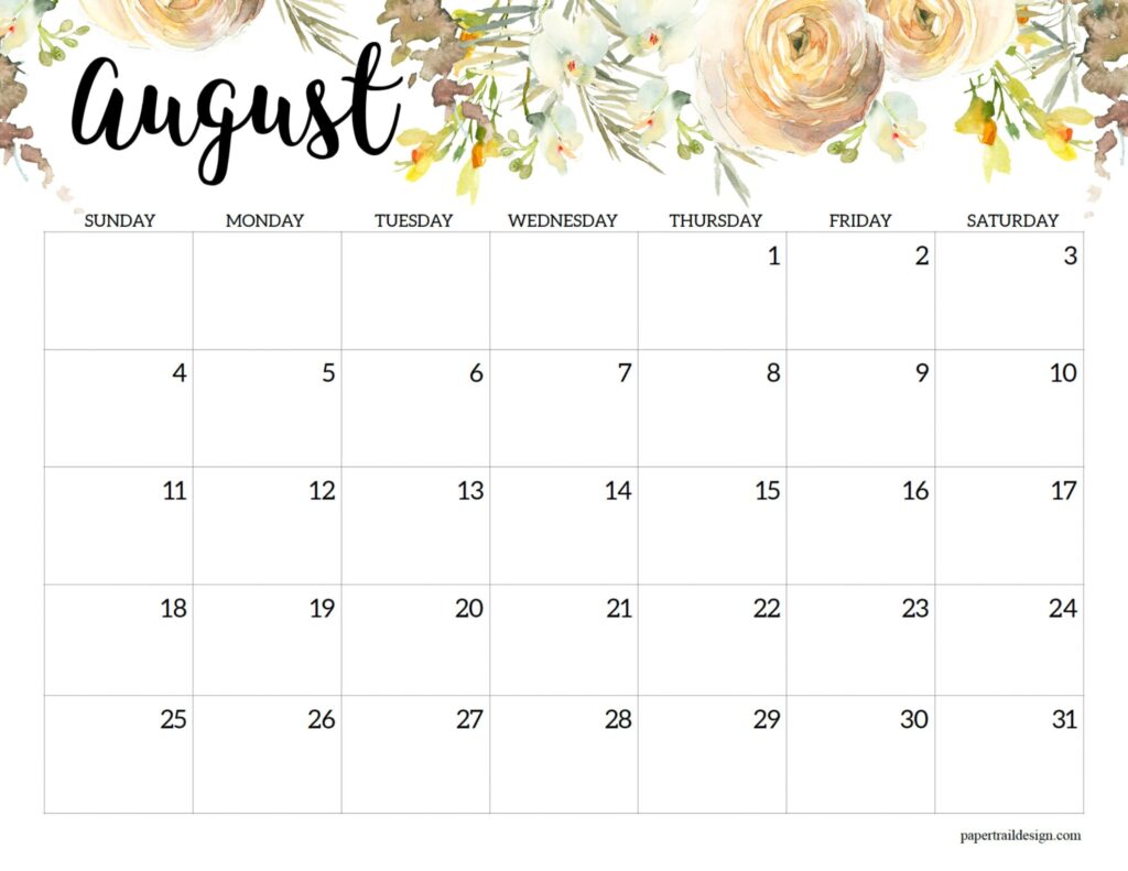 Horizontal Floral Printable Calendar -2024 - Paper Trail Design