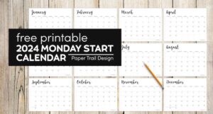 Free Printable 2024 Calendar – Monday Start - Paper Trail Design