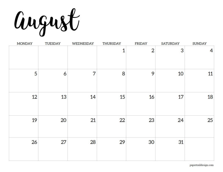 Free Printable 2024 Calendar – Monday Start - Paper Trail Design