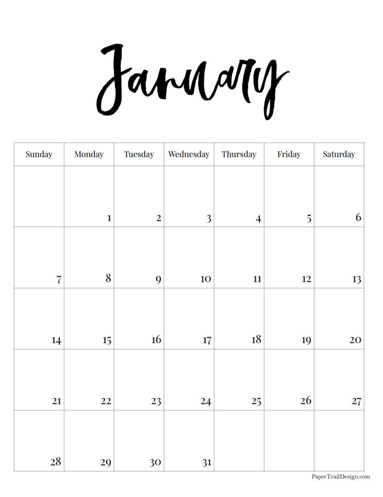 2024 Free Printable Monthly Calendar - Paper Trail Design