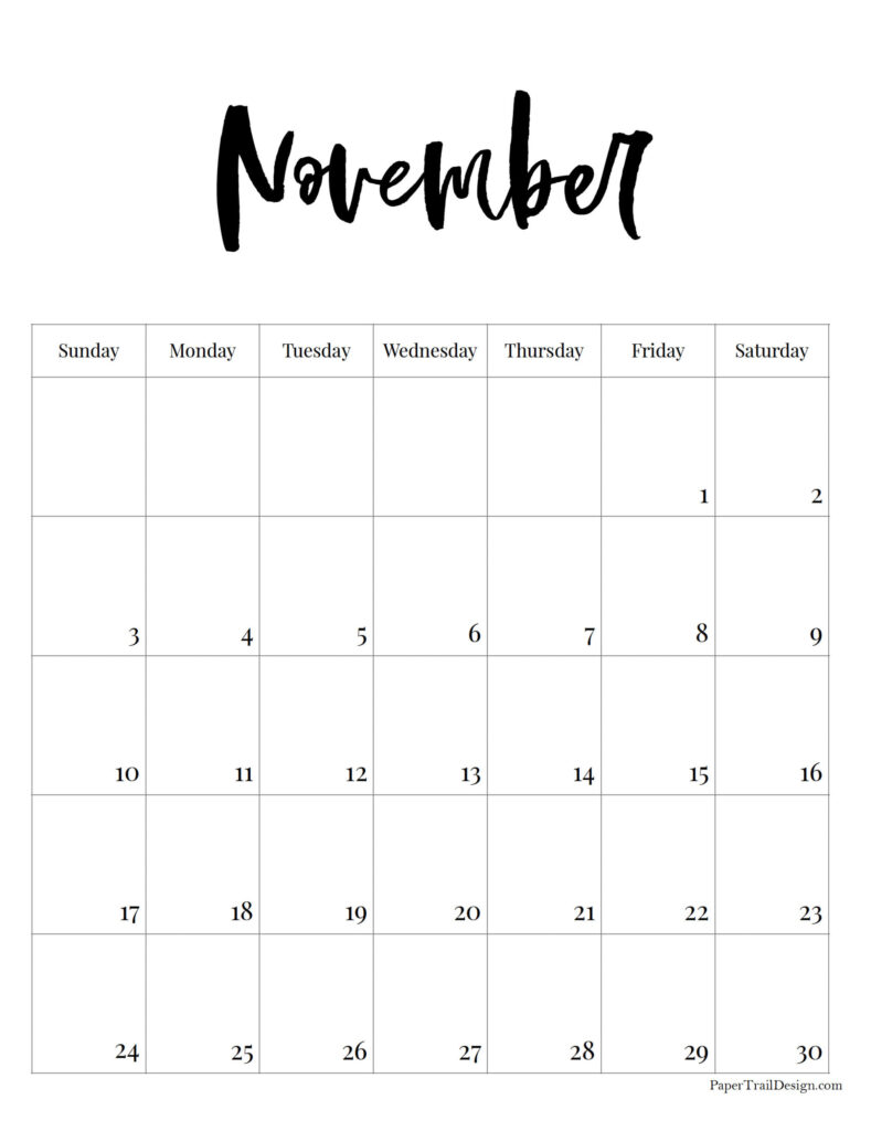 2024 Free Printable Monthly Calendar Paper Trail Design