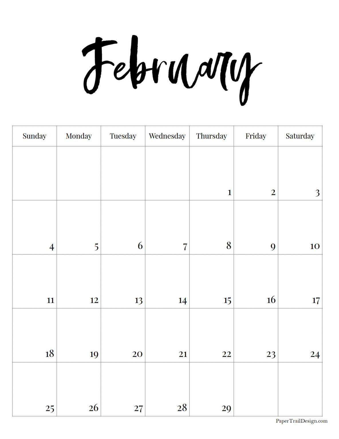 2024 Free Printable Monthly Calendar - Paper Trail Design