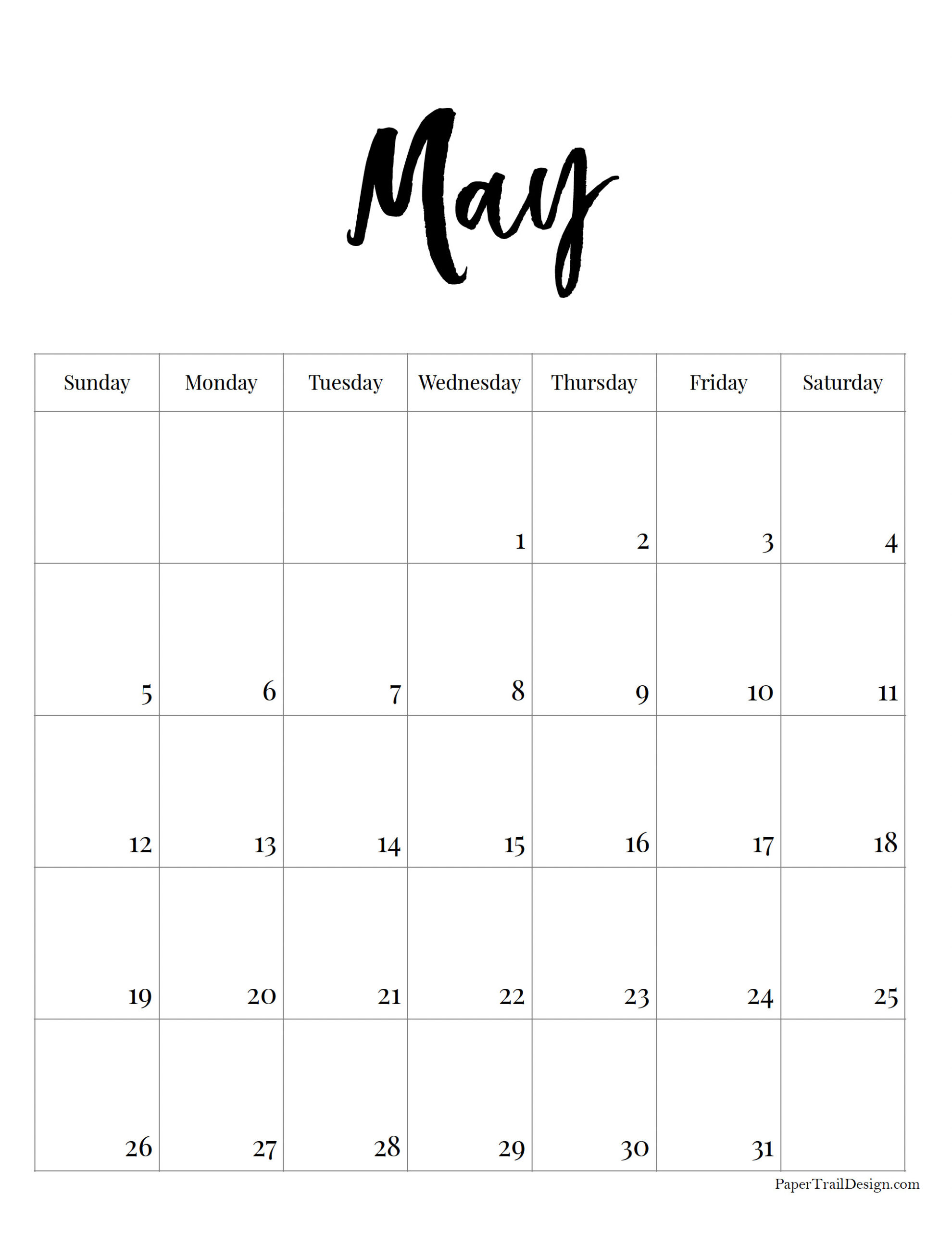 2024 Free Printable Monthly Calendar - Paper Trail Design