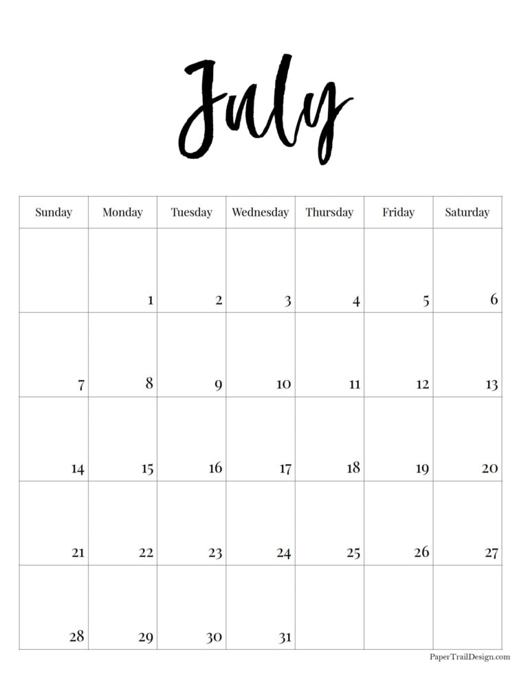 2024 Free Printable Monthly Calendar - Paper Trail Design