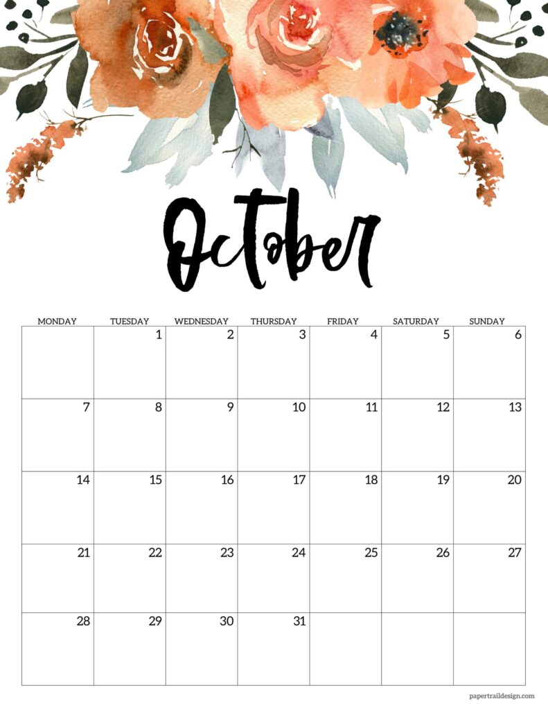 Free Printable 2024 Floral Calendar – Monday Start - Paper Trail Design