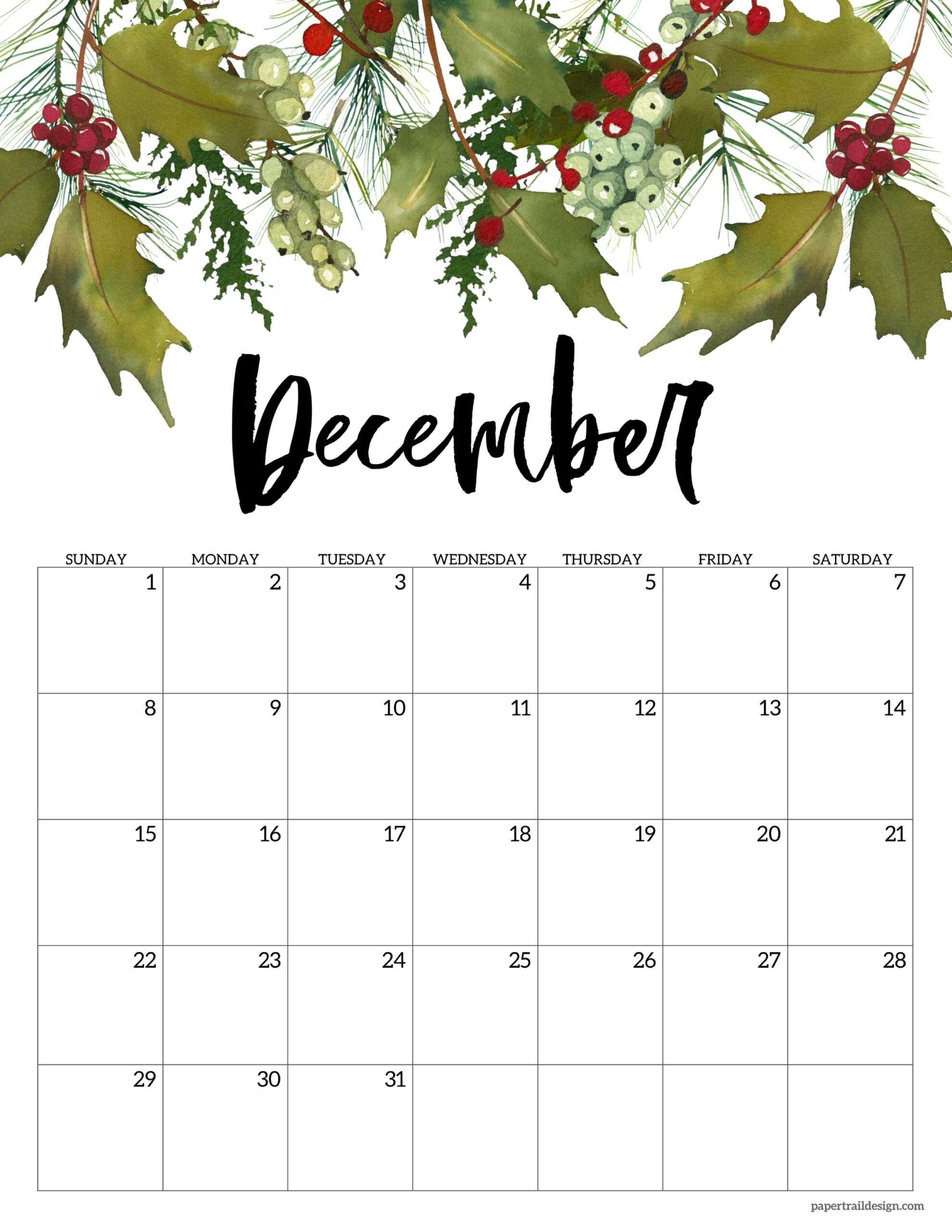 2024 Free Printable Monthly Calendar, Paper Trail Design