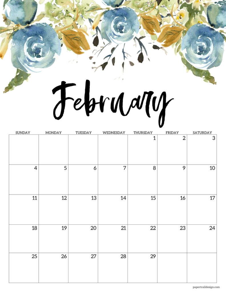 Floral Calendar Printable - 2024 - Paper Trail Design