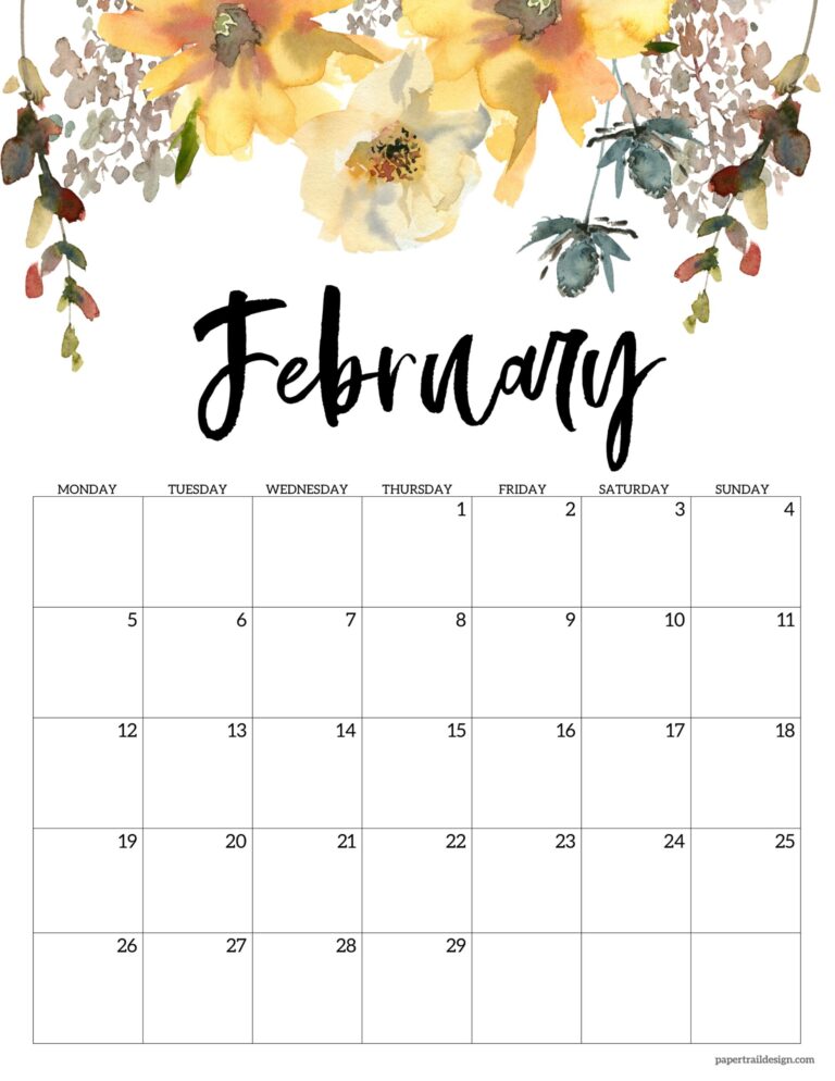 Free Printable 2024 Floral Calendar – Monday Start - Paper Trail Design