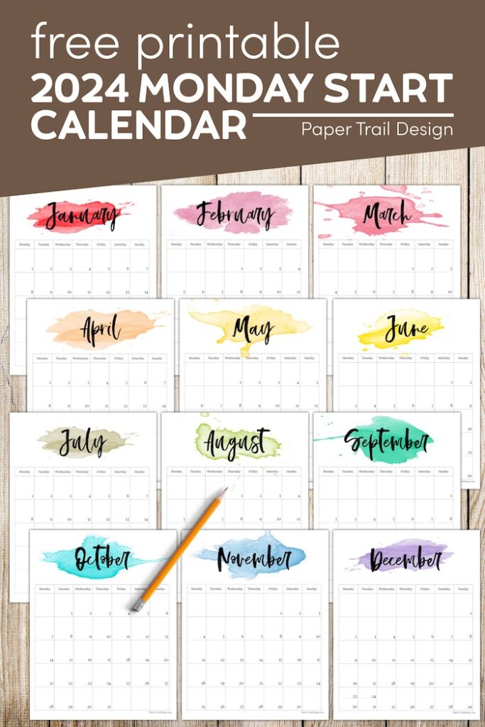 2024 Monday Start Watercolor Calendar - Paper Trail Design