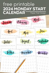 2024 Monday Start Watercolor Calendar - Paper Trail Design