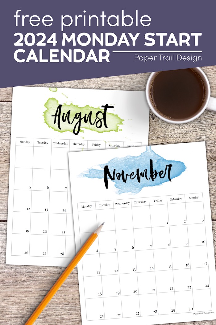 2024 Monday Start Watercolor Calendar - Paper Trail Design